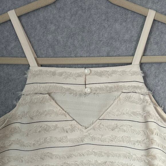 Maeve Anthropologie Sz 6‎ Quinn Cream Fringe Textured Cami Tank Top Square Neck - Picture 11 of 12